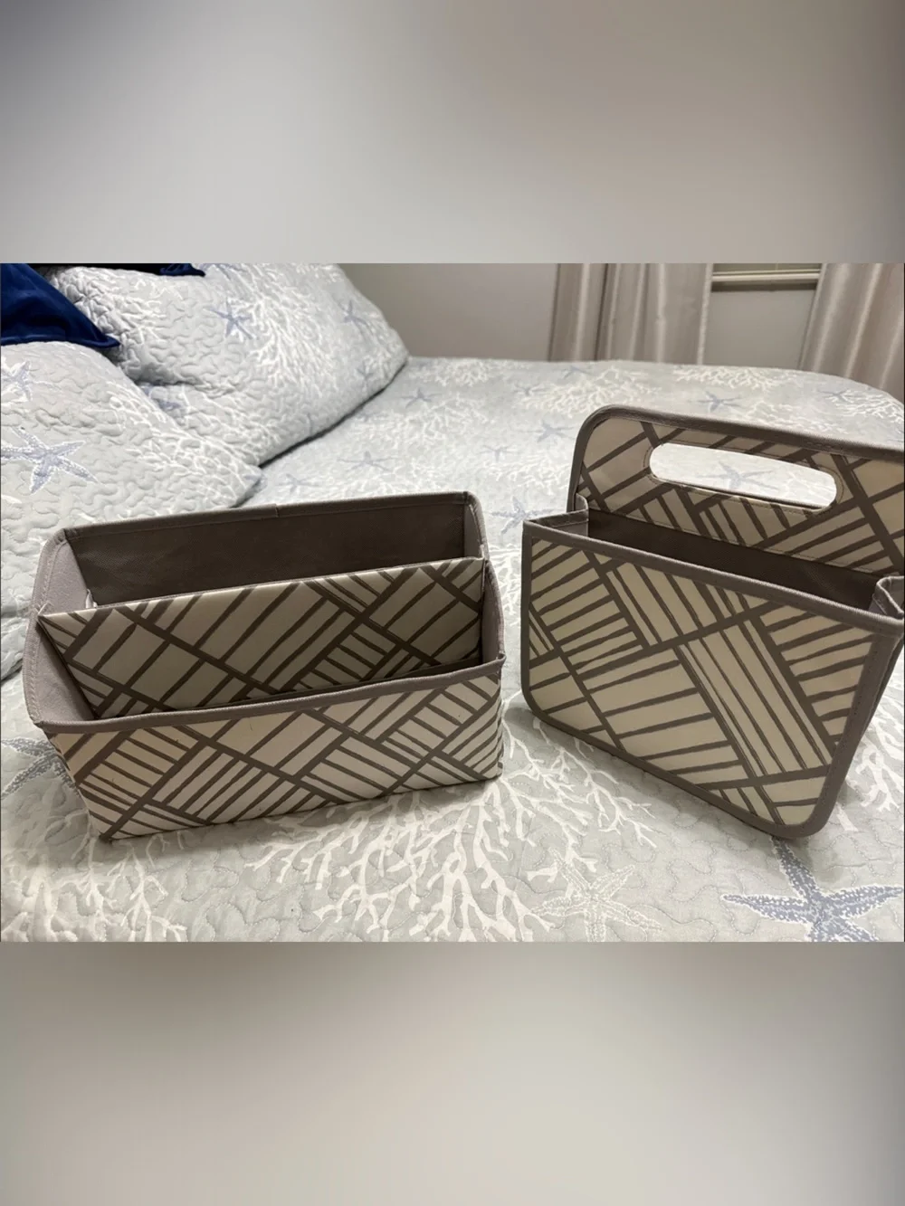 Thirty-one Gray and Cream Geometric Storage Bins - Home Accents